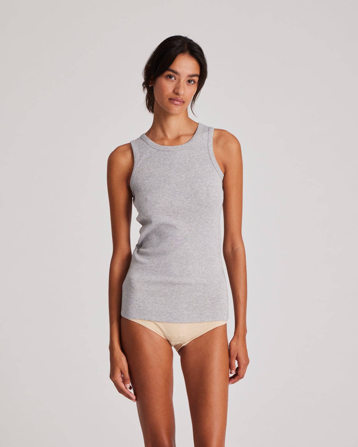 Top a coste Alberte in cotone biologico grigio chiaro melange