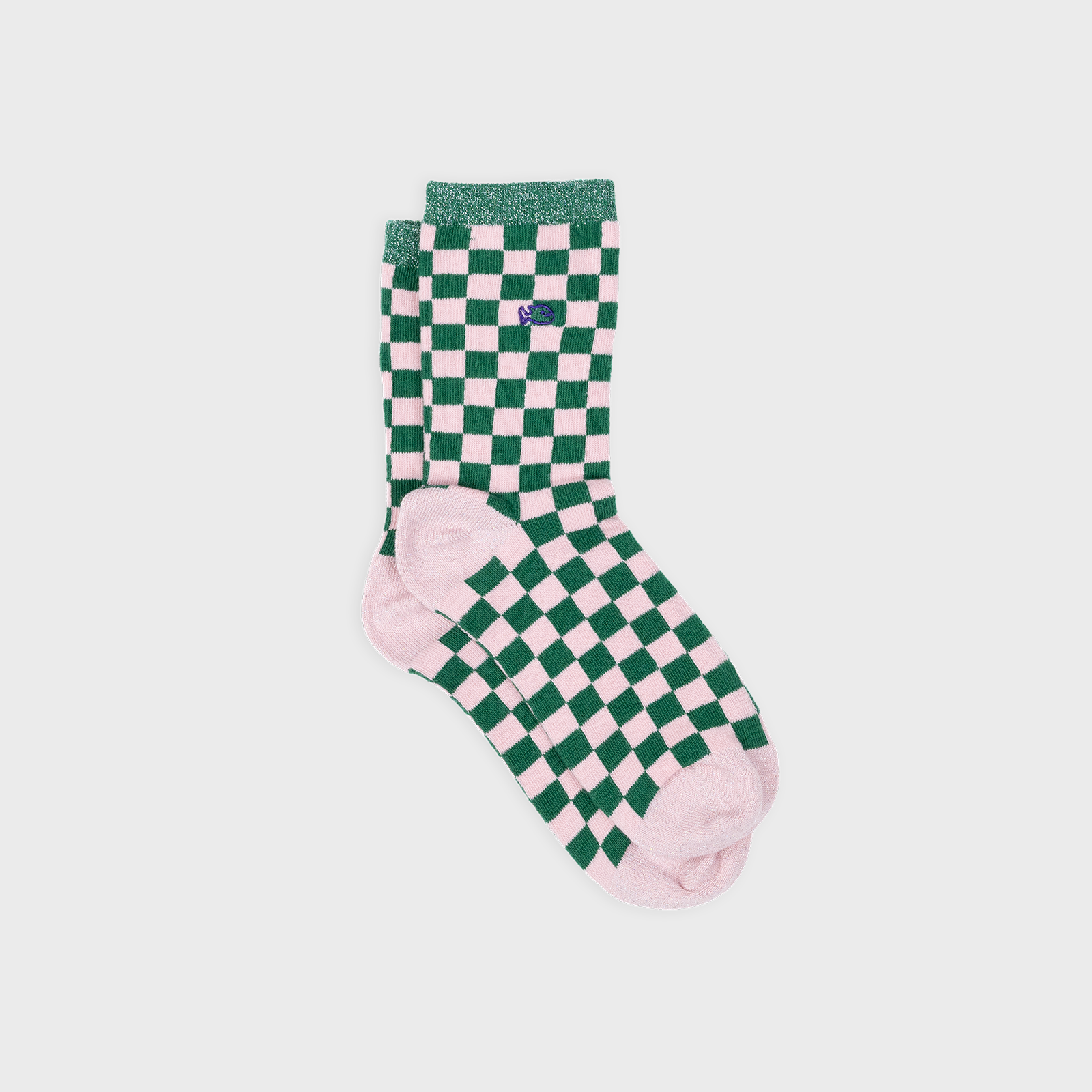 Calzini a scacchi in cotone pettinato verde e rosa
