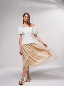 Gonna midi in tulle con paillettes