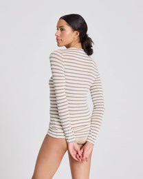 Maglia marinara Thyra in lana a righe écru e grigio mélange