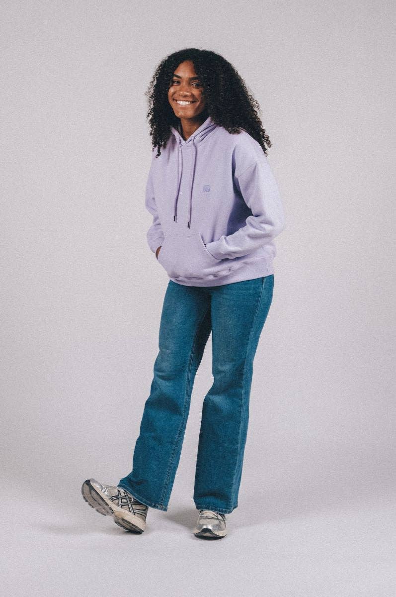 Felpa oversize da donna in cotone biologico con cappuccio color lavanda