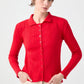 Top in maglia a coste con colletto polo e bottoni