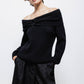 Maglione a maglia con cappuccio e scollo Bardot