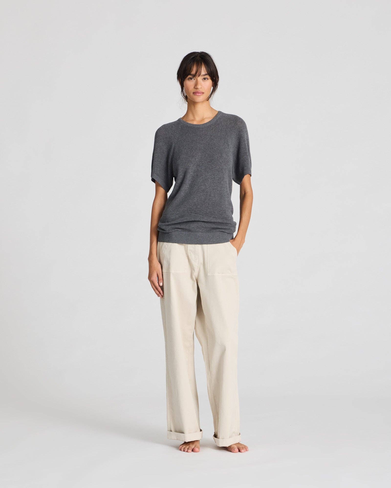 T-shirt in maglia Karen in cotone biologico grigio scuro mélange