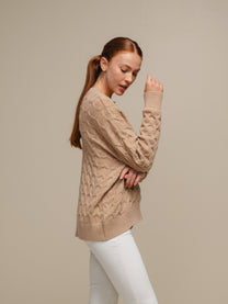 Maglione donna in maglia a trecce con filo luminoso