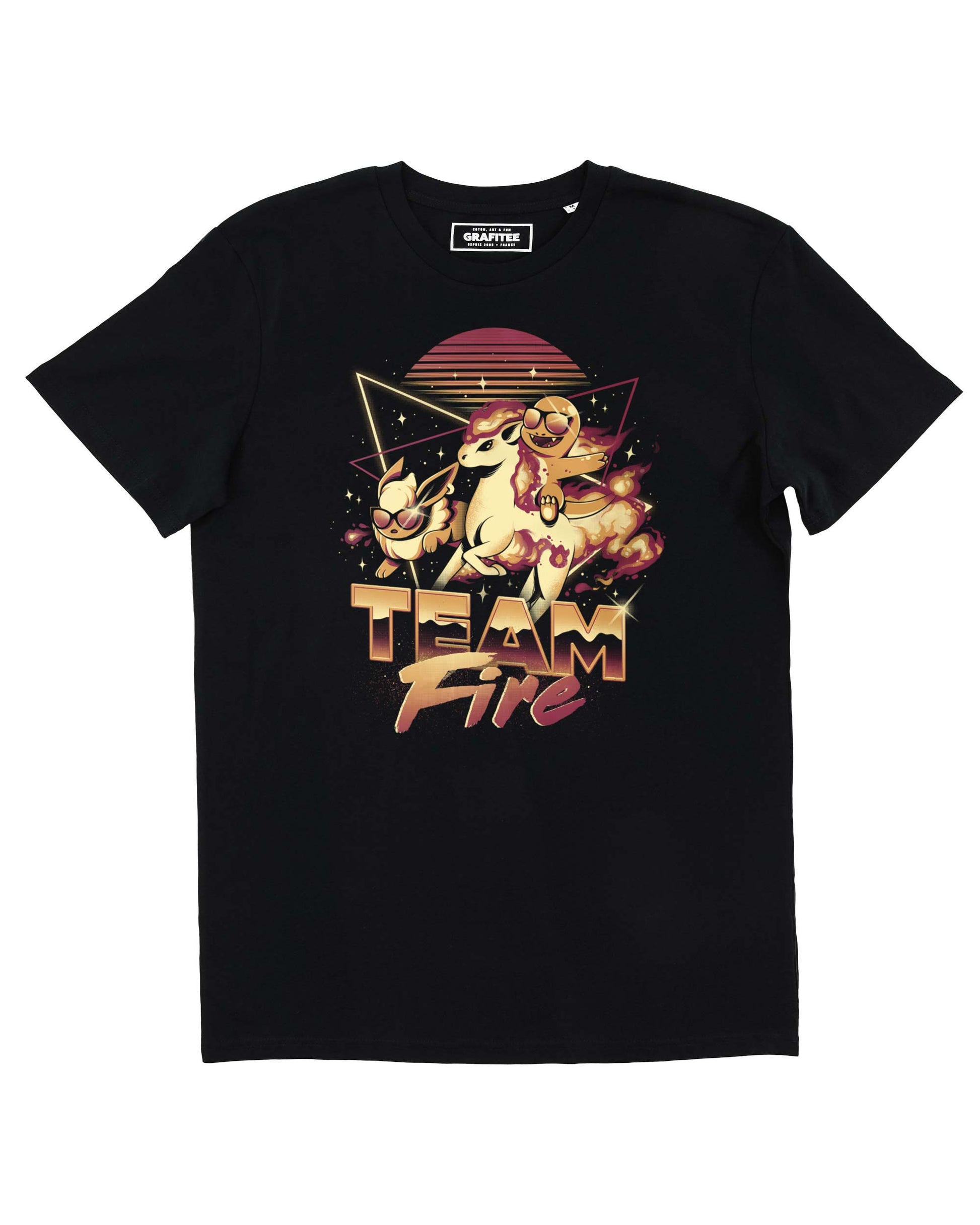 T-shirt unisex nera Team Fire con stampa Pokémon