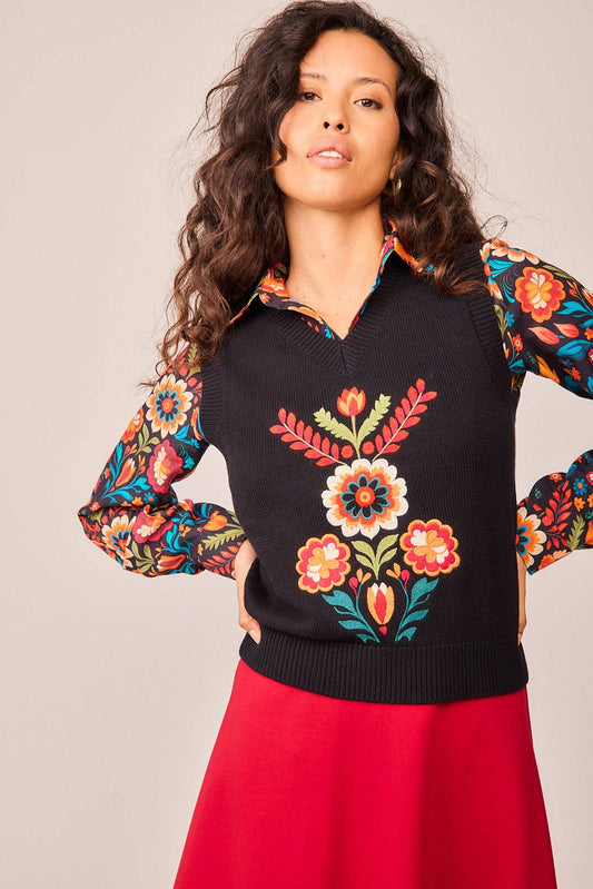 Gilet Edera nero ricamato