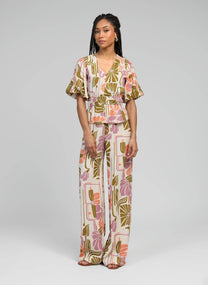 Pantaloni Phoebe flare a vita alta ecru