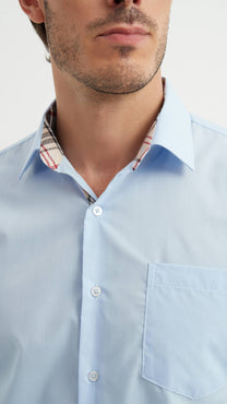 Camicia azzurra comfort a quadri tartan easy iron