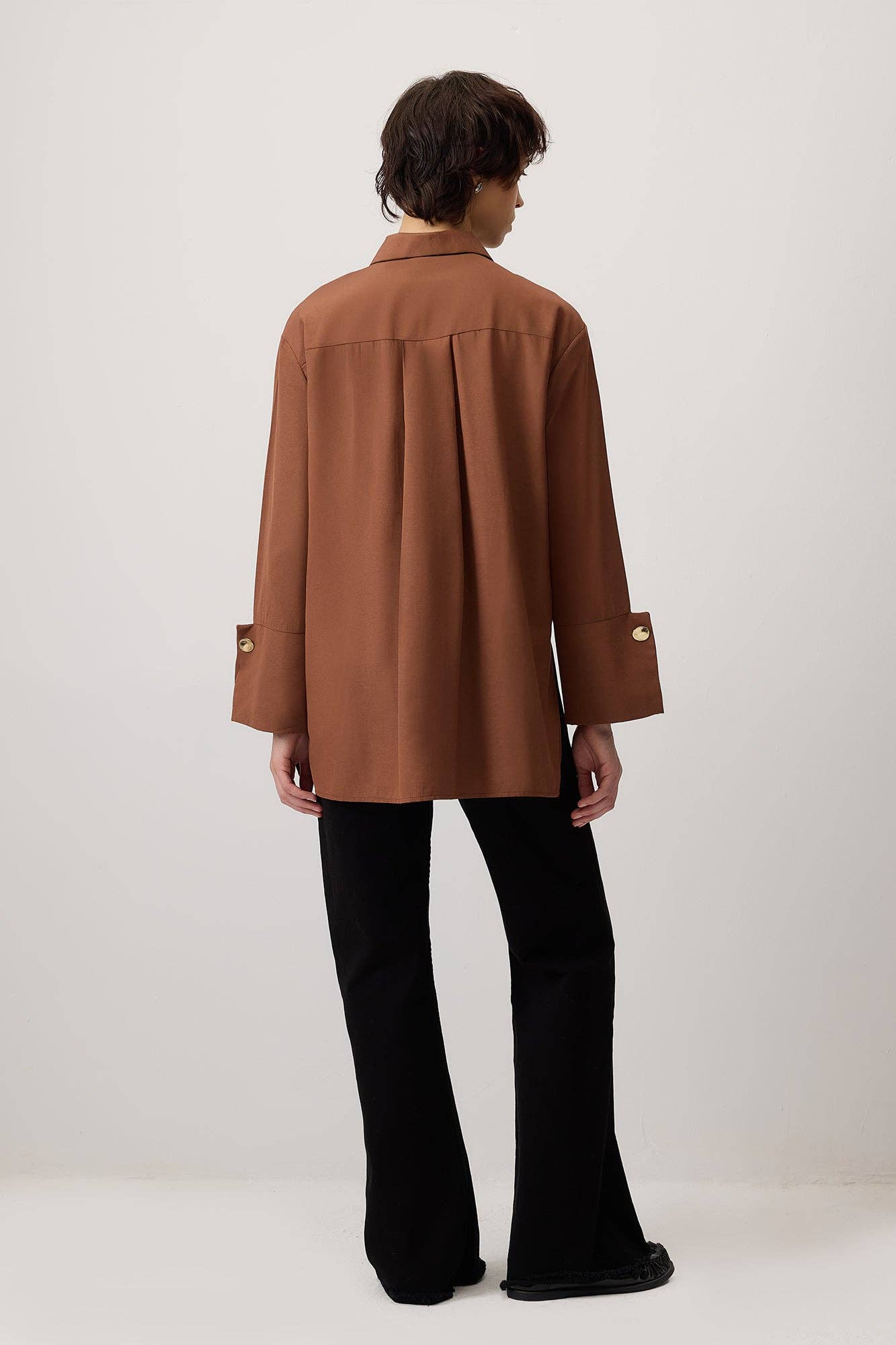 Camicia oversize in popeline misto cotone con maxi polsini