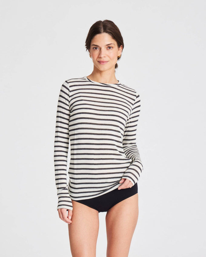 Maglia marinara in lana a righe ecru e grafite