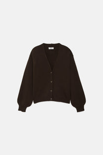 Cardigan in maglia rasata con maniche a palloncino