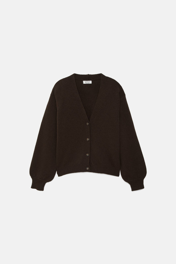 Cardigan in maglia rasata con maniche a palloncino