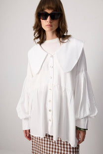 Camicia oversize con colletto Peter Pan in misto viscosa