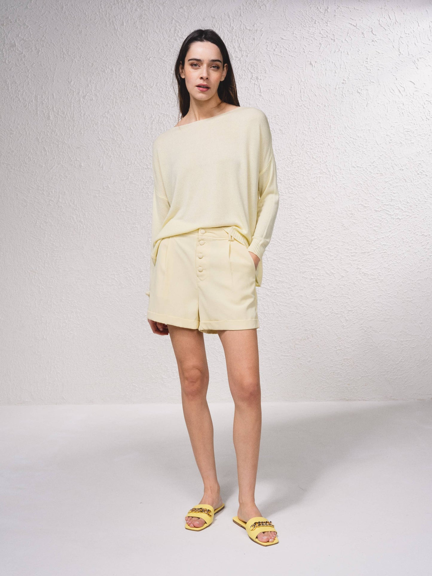Shorts bermuda a vita alta con bottoni