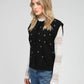 Cardigan smanicato Nolwen nero con ricamo di perle