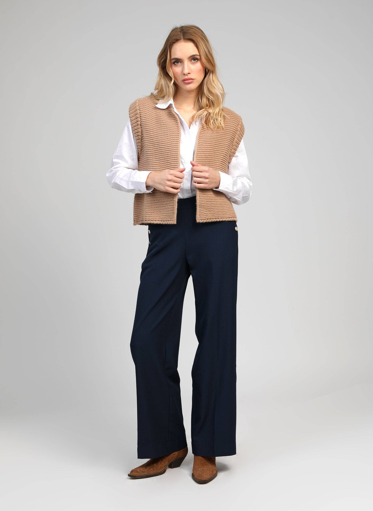Pantaloni ampi vita alta blu navy Ponata