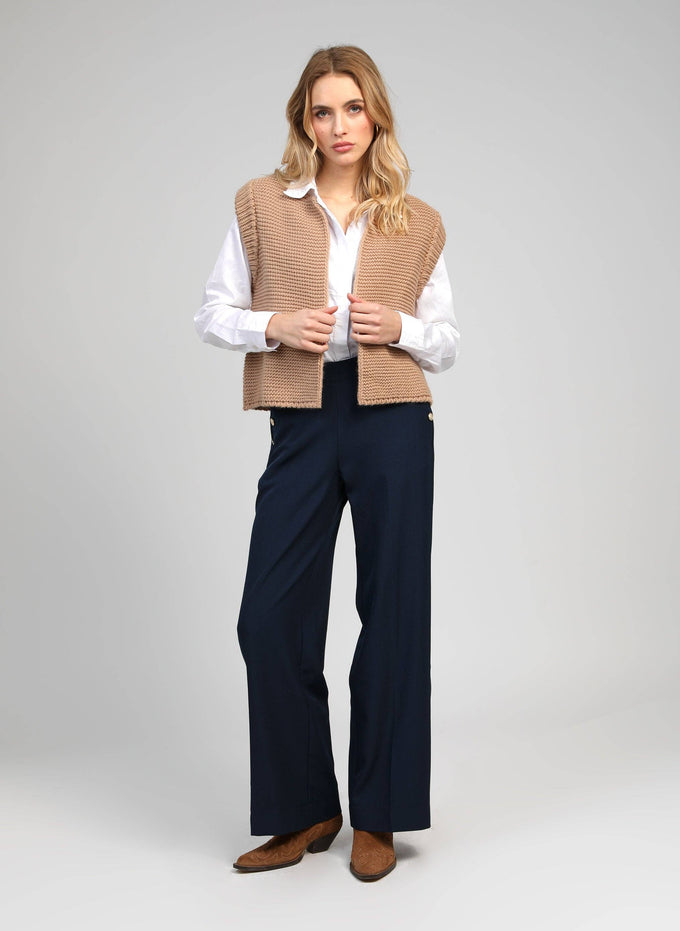 Pantaloni ampi vita alta blu navy Ponata