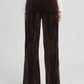 Pantaloni in velluto a vita alta color cioccolato