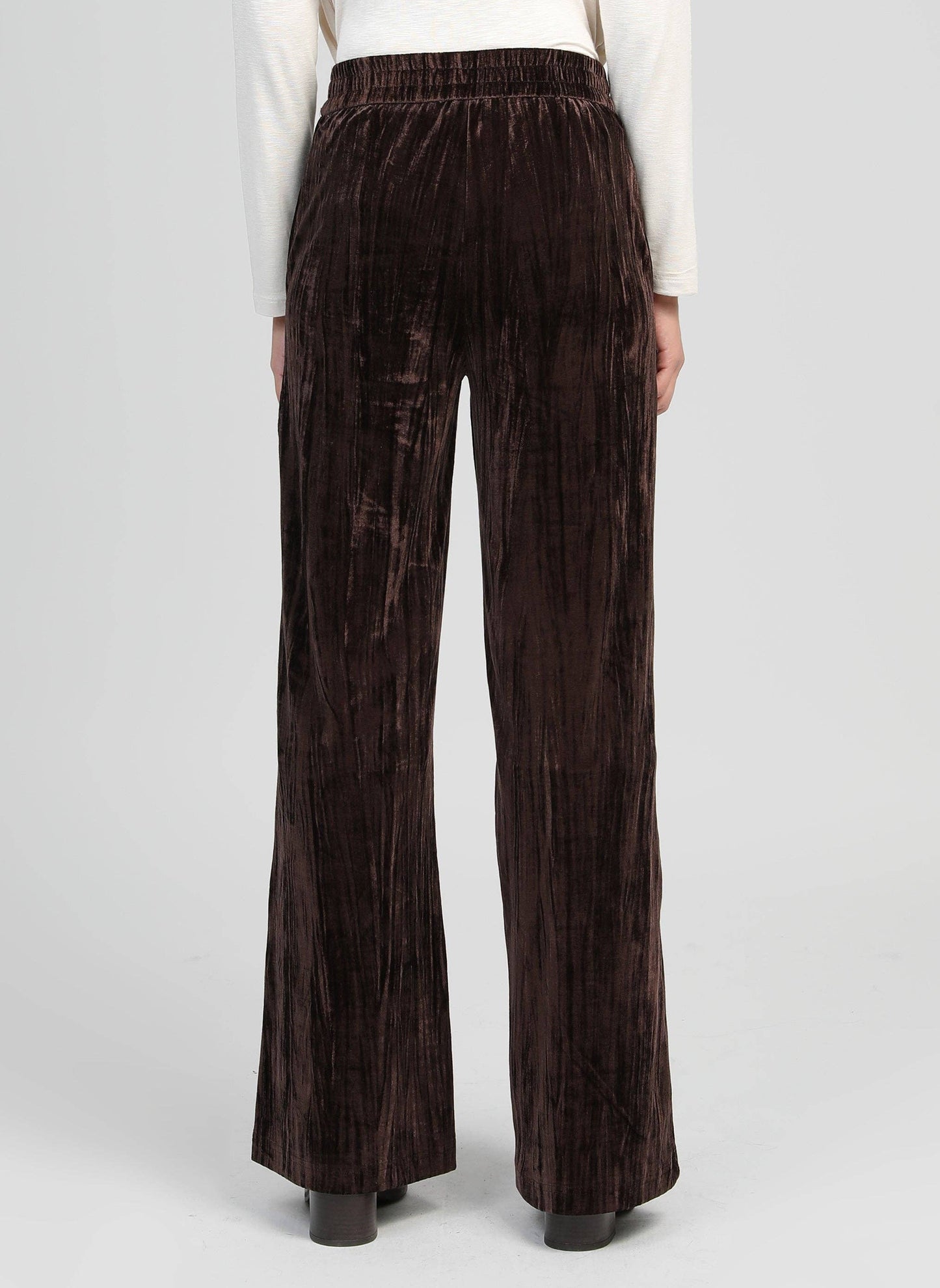 Pantaloni in velluto a vita alta color cioccolato