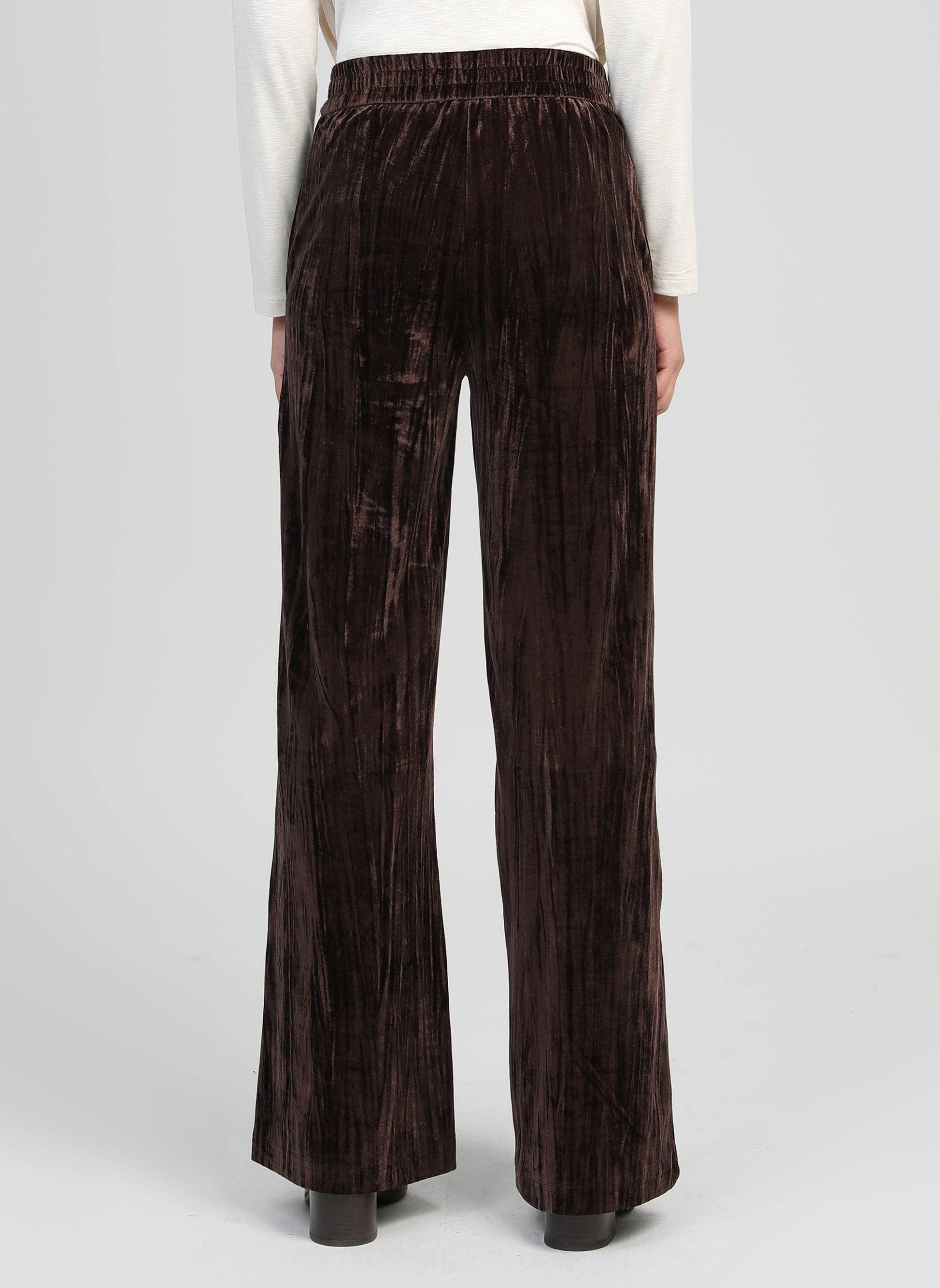 Pantaloni in velluto a vita alta color cioccolato
