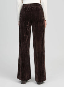 Pantaloni in velluto a vita alta color cioccolato