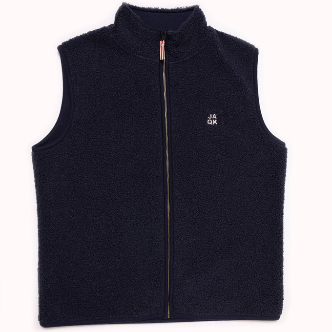 Gilet sherpa senza maniche blu celeste con zip