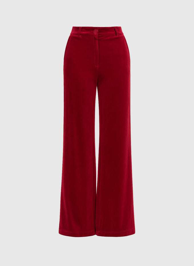 Pantaloni a Zampa in Velluto Rosso