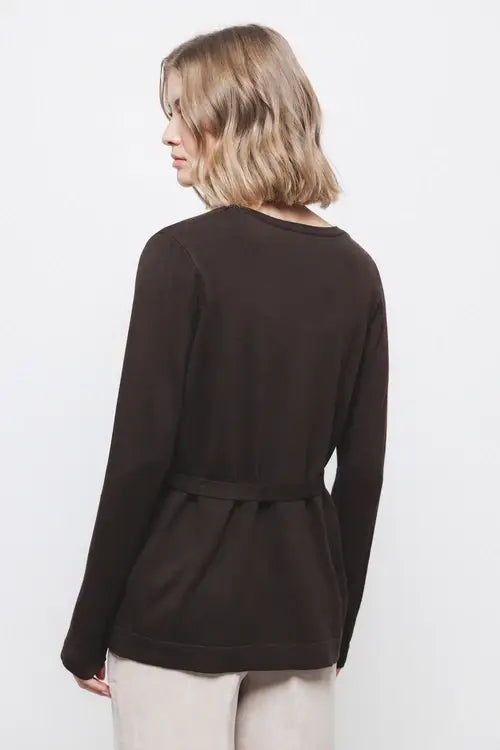 Cappotto cardigan in maglia rasata con cintura