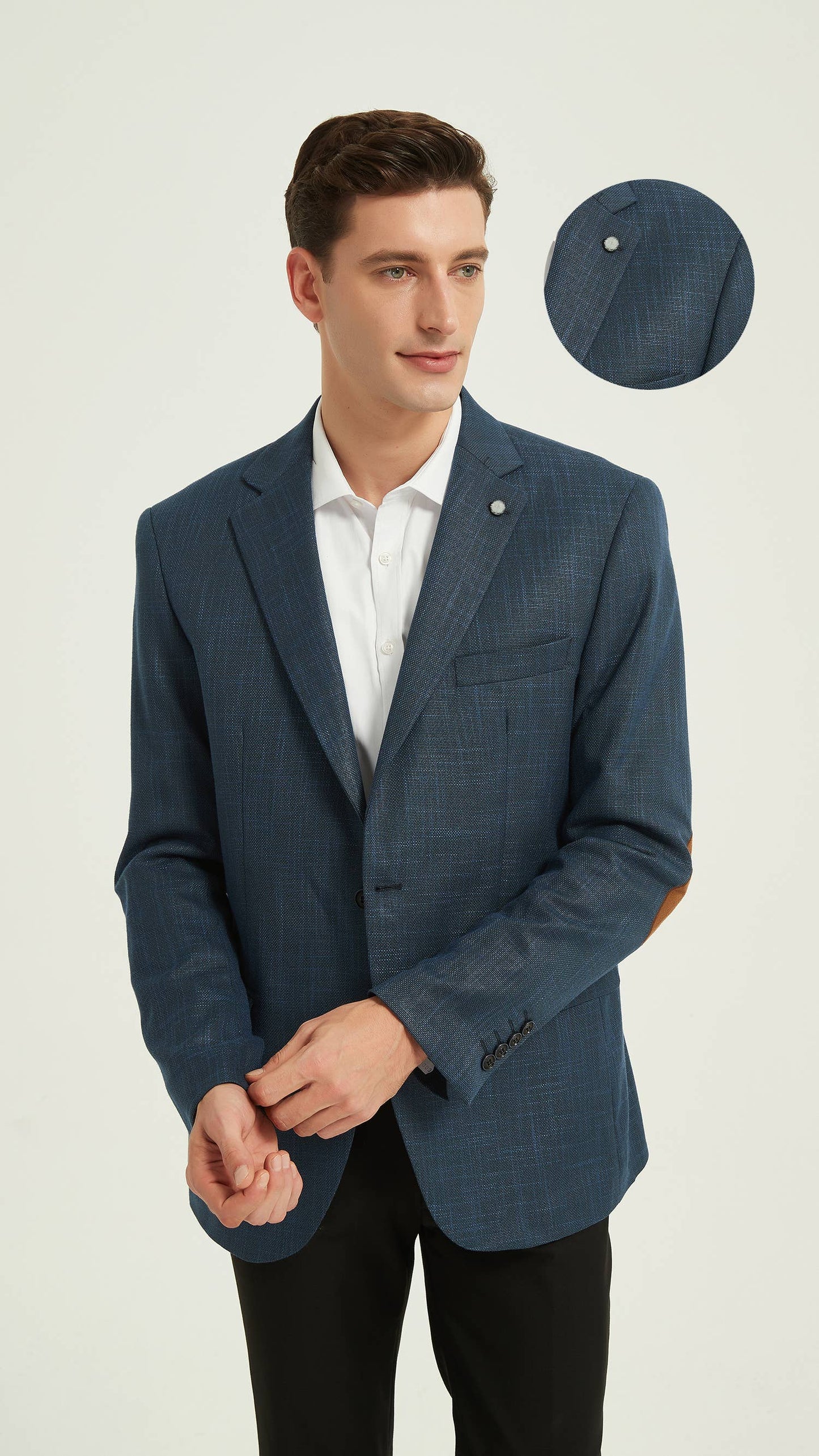 Blazer uomo blu marino slim fit con toppe ai gomiti