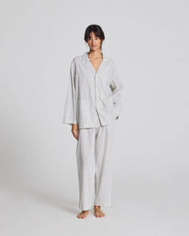 Camicia Nora in cotone biologico a righe blu denim