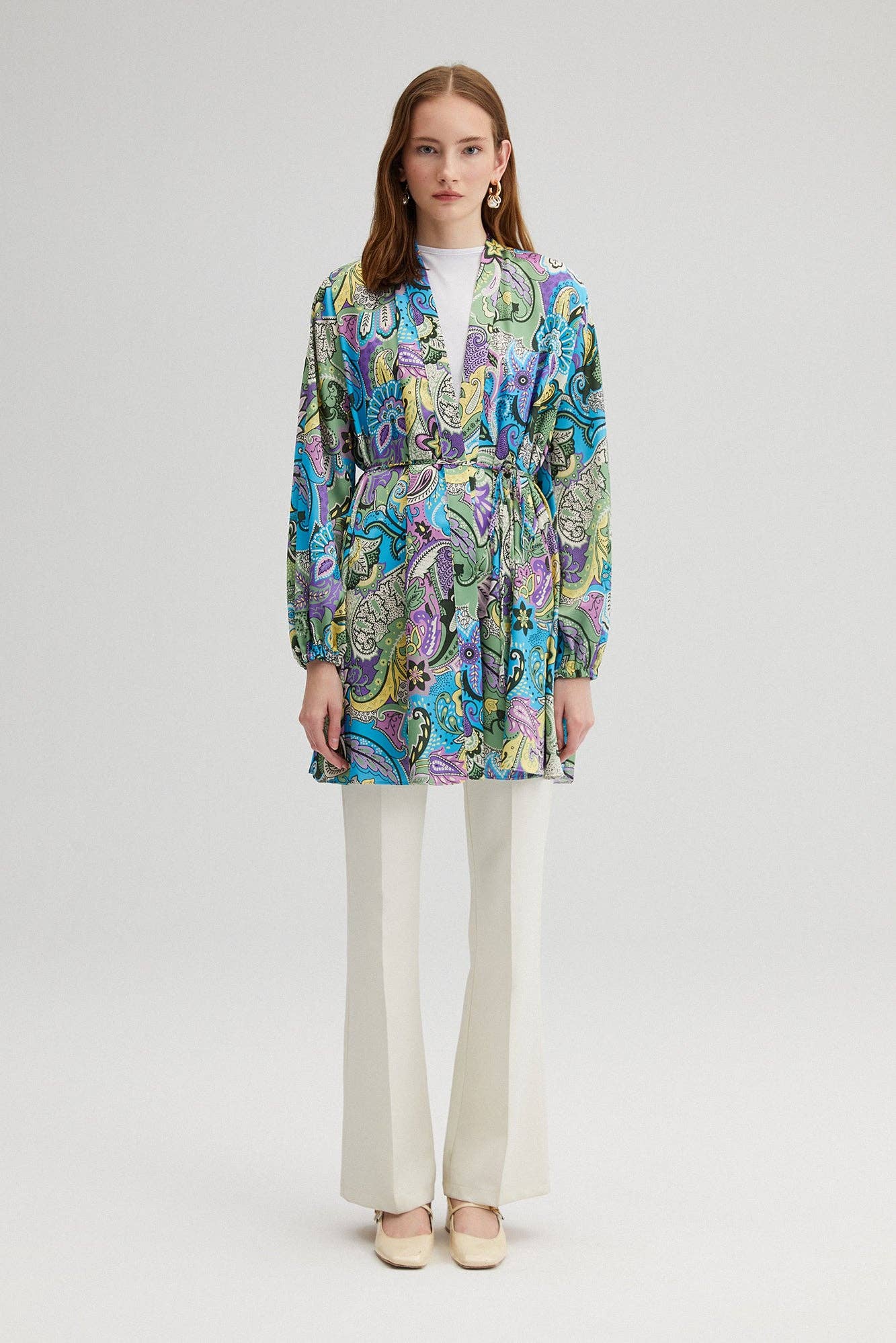 Kimono con cintura fantasia multicolor