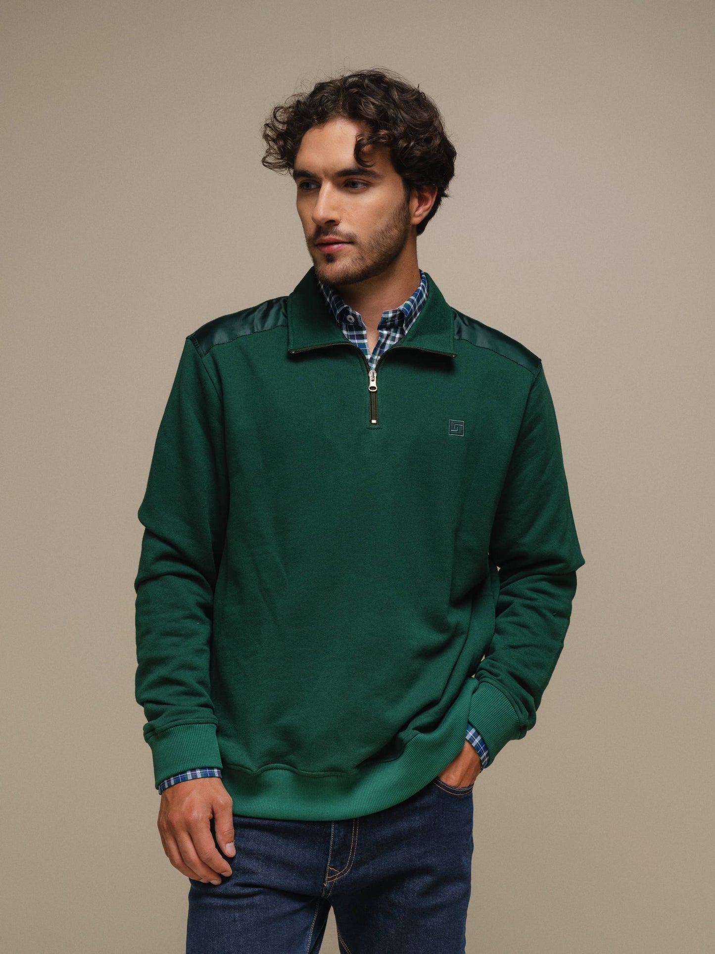 Polo da uomo con mezza zip in cotone e poliestere