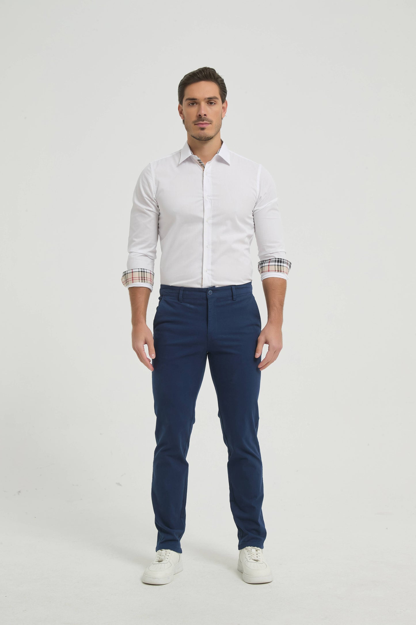 Pantaloni chino elasticizzati blu scuro da uomo