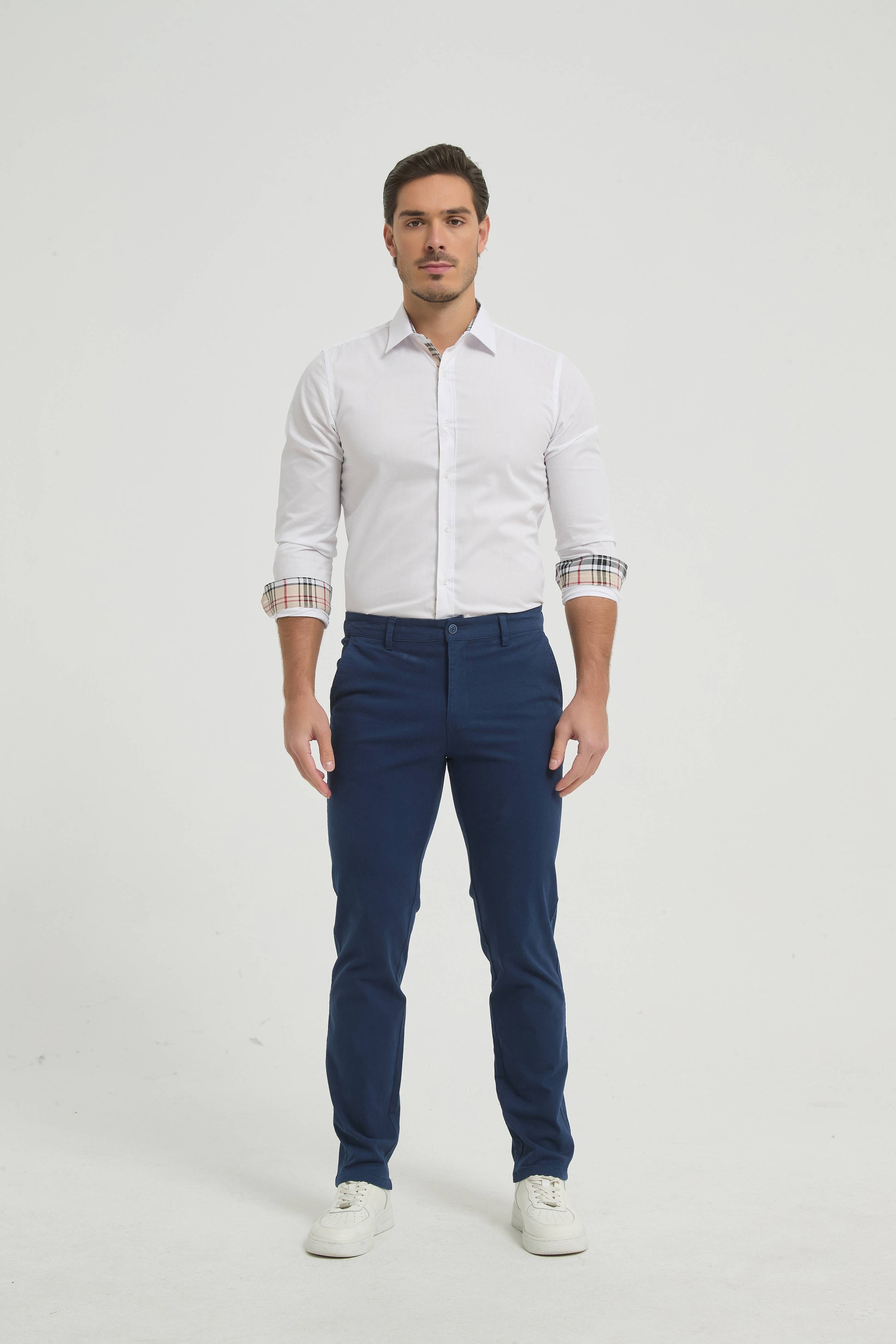 Pantaloni chino elasticizzati blu scuro da uomo
