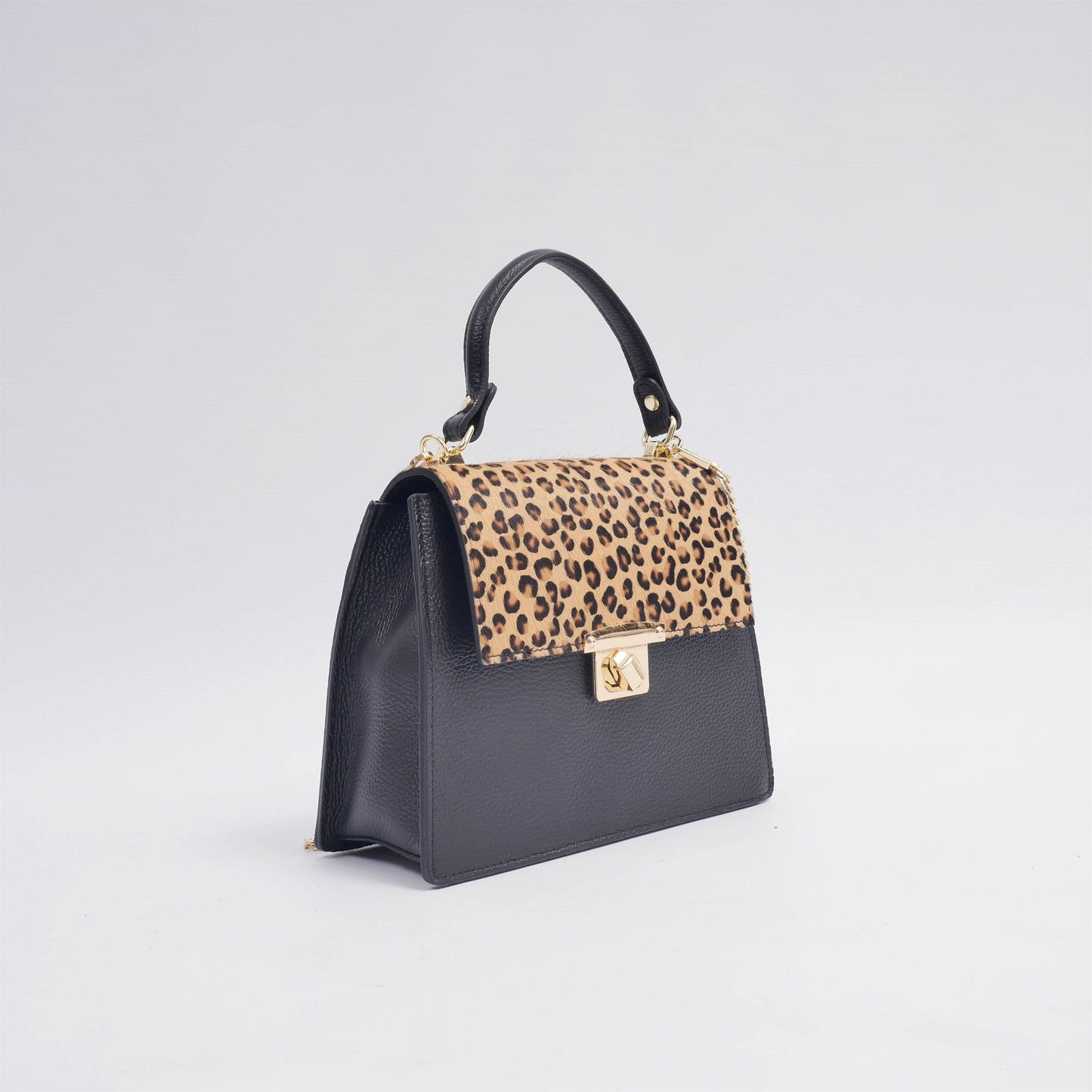 Borsa a mano in pelle bicolore con tracolla a catena