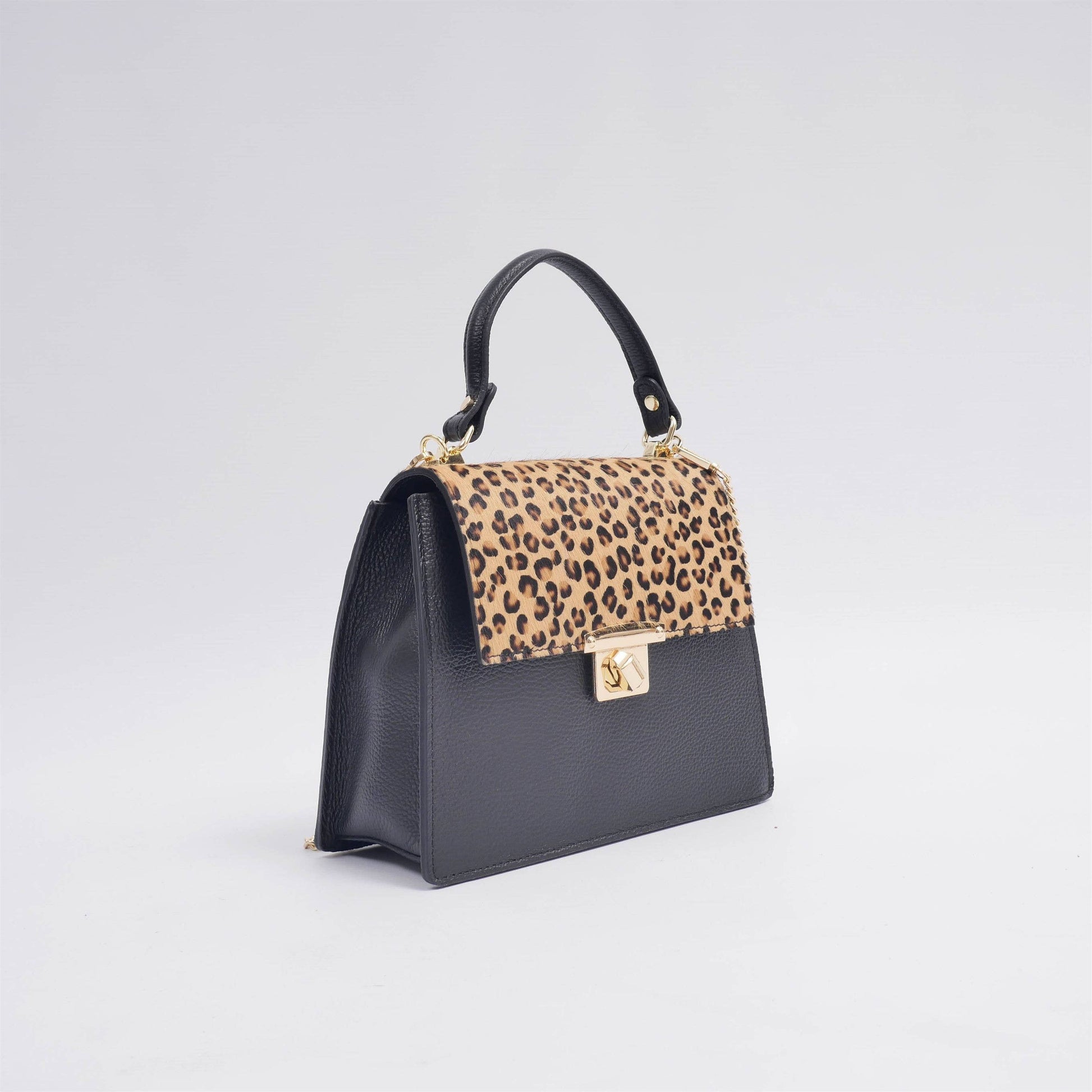 Borsa a mano in pelle bicolore con tracolla a catena