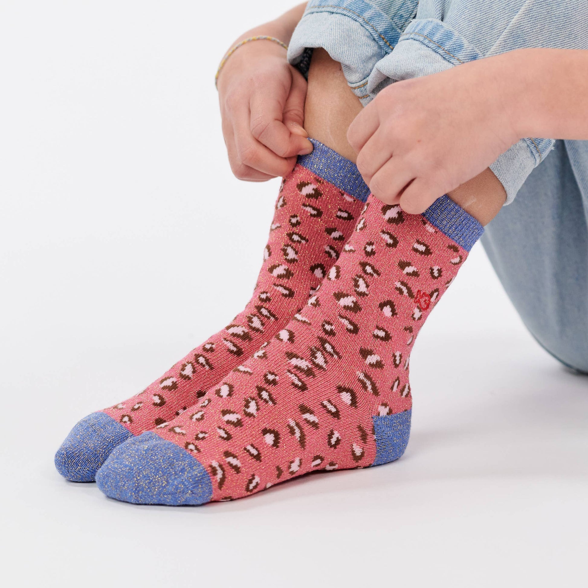 Calzini bambina leopardati glitter rosa