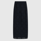 Gonna midi in pizzo nero con ricami di strass e perle