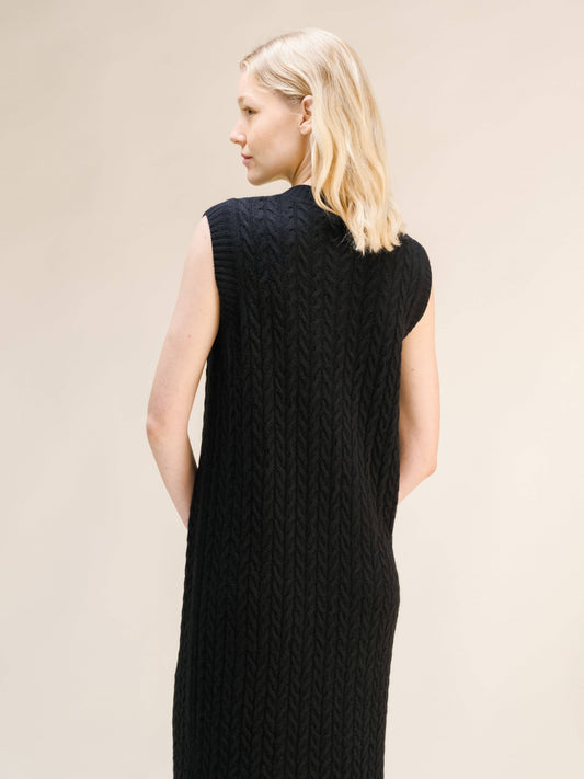 Abito smanicato in maglia a trecce misto cashmere