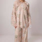 Completo tunica e pantaloni in chiffon floreale rosa