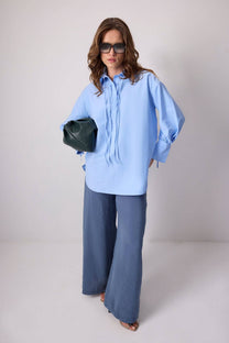 Tunica in cotone con collo a camicia e fiocco