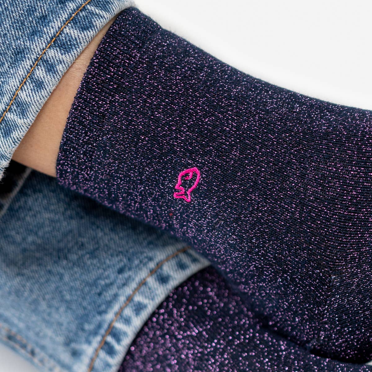 Calzini glitterati blu navy alla caviglia