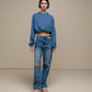 Felpa cropped oversize in misto cotone