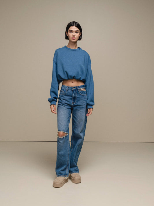 Felpa cropped oversize in misto cotone
