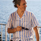 Camicia Orto a maniche corte in lino e cotone biologico a righe blu