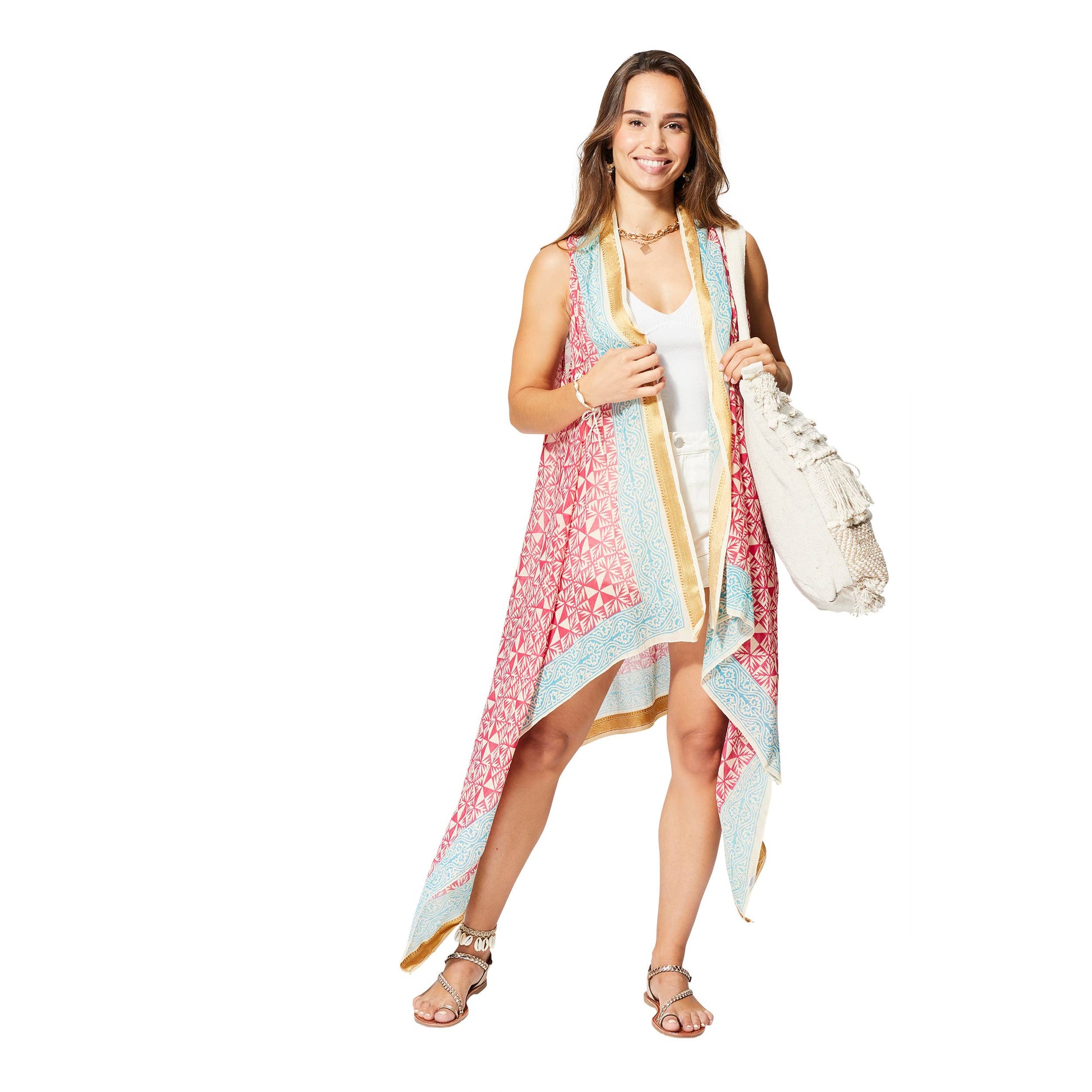 Kimono estivo midi senza maniche in cotone