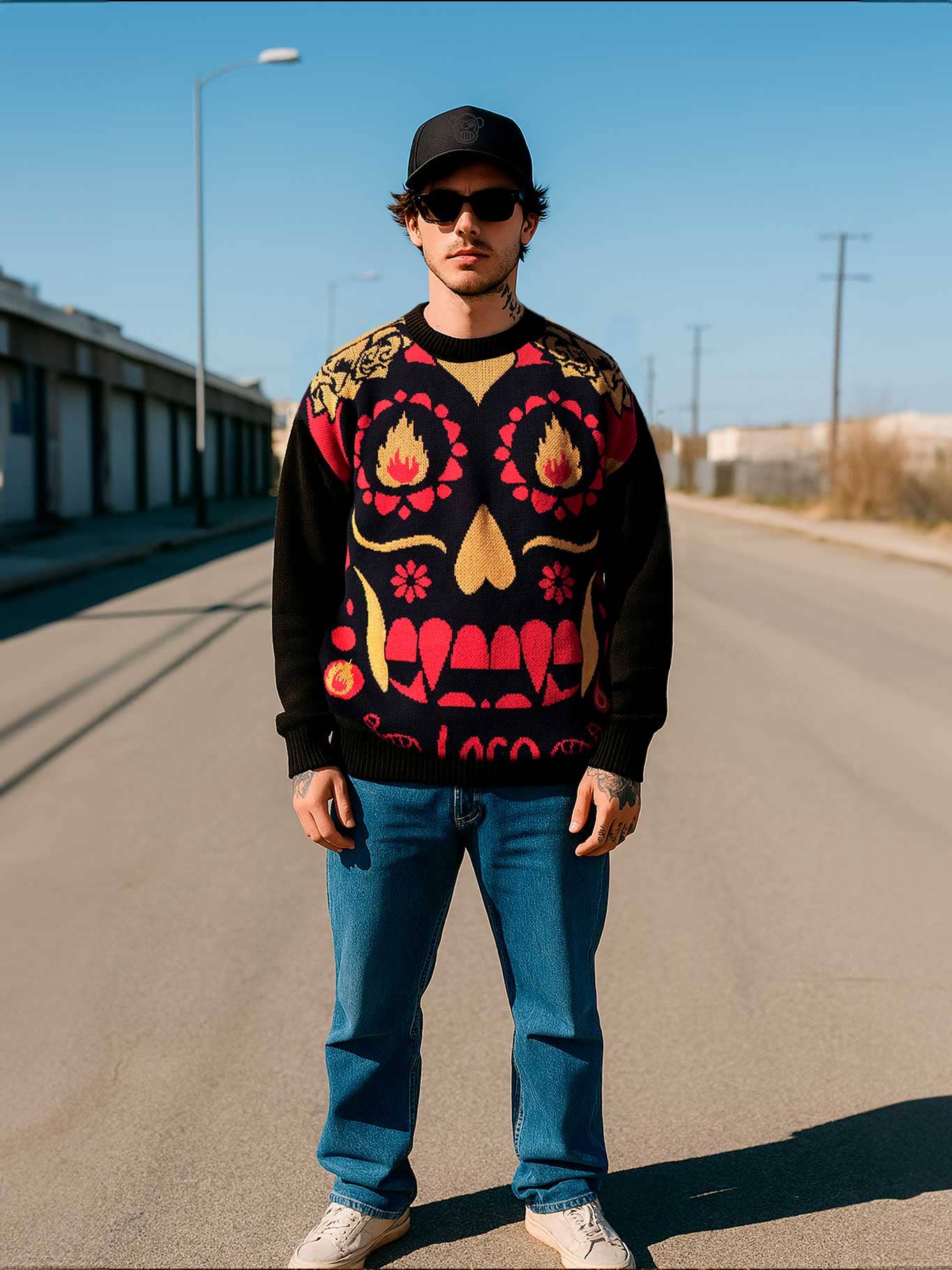 Maglione unisex con teschio messicano in cotone biologico