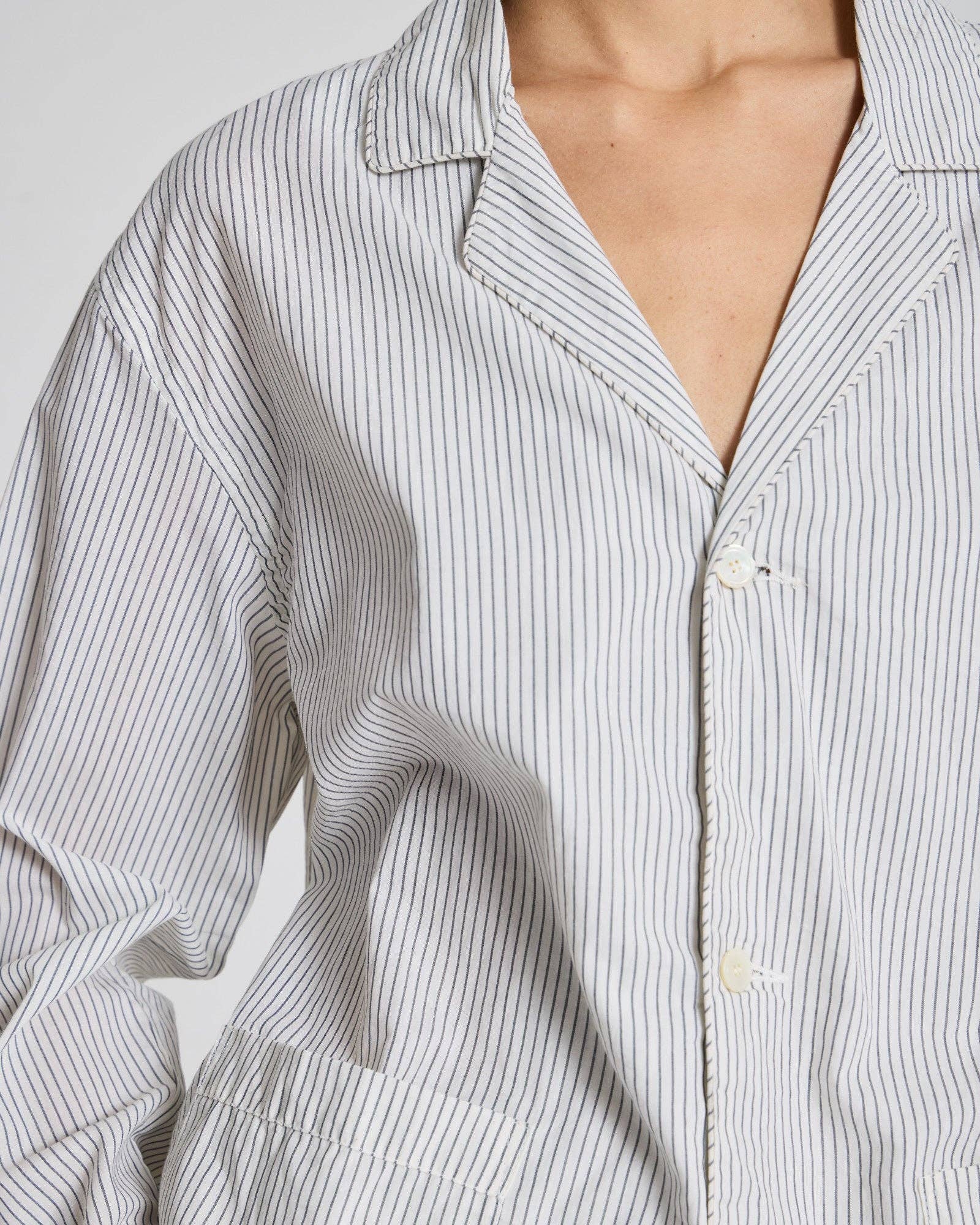 Camicia Nora in cotone biologico a righe blu denim