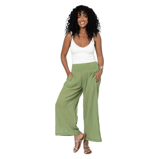Pantaloni estivi in cotone a gamba ampia verdi